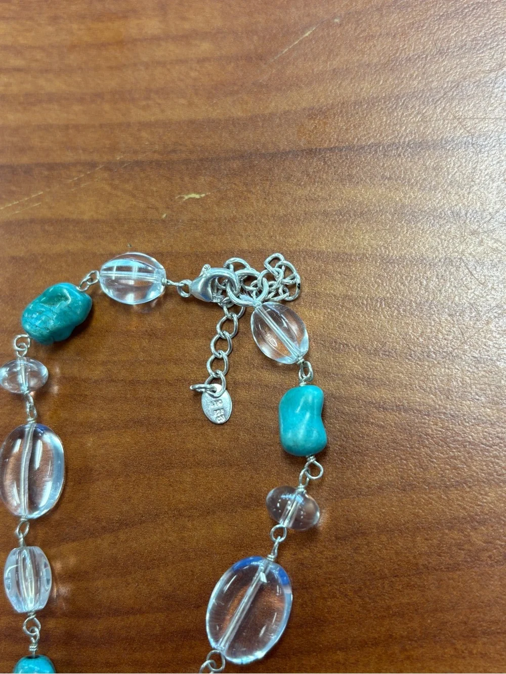 LUC CN 925 Sterling Turquoise Stone Pendant Necklace with Clear Bead Accents